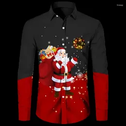 Men's Casual Shirts Father Christmas Hawaiian Shirt For Men Tops 3d Printed Holidays Clothing Winters Long Sleeve Turndown