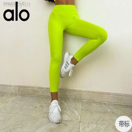 Designer Aloo Long Sleeve Yoga Yoga Pants Women's Tight Quick Dry Nude Fit Pants High Waist Hip Lift Pocket Sports Pants