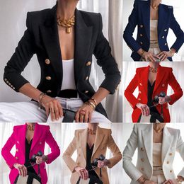 Women's Suits 2023 White Blazer Women Slim Elegant Blazers Jacket Woman Fitting Metal Lion Buttons Double Breasted Femme