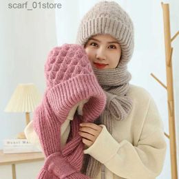 Hats Scarves Sets Knitted Hat And Scarf All In One Women Winter Warm Plush Hat Scarf Thickened Hooded Ear Protection Outdoor Ski Female Beanie CL231113