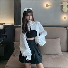 Ethnic Clothing Chinese Style Women Fashion 2023 Tang Suit Mandarin Collar Blouse Cape Asymmetric Cheongsam Puffy Sleeve Top 11384