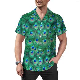 Men's Casual Shirts Fancy Peacock Feathers Cute Animal Print Beach Shirt Hawaiian Streetwear Blouses Man Plus Size