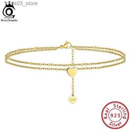 Anklets ORSA JEWELS Layered Heart Satellite Chain Sexy Foot Chain 925 Sterling Silver Anklet Bracelet for Fashion Women Jewelry SA17 Q231113