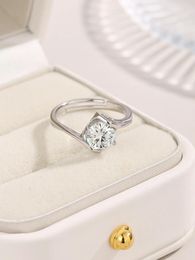 Cluster Rings 2023 Original Pure 925 Silver Women's Ring With One Big Zircon Simple Classic Style For Making A Proposal