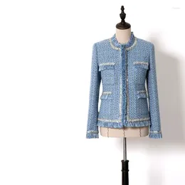 Women's Jackets WT0033 Haze Blue Wool Coarse Tweed Version Short Coat Can Customised Size