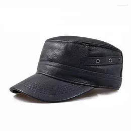 Berets 2023 Spring Men Genuine Leather Baseball Caps Male Casual Sheepskin Flat Army Cap Belt Warm 56-60 Flight Hats Adjustable