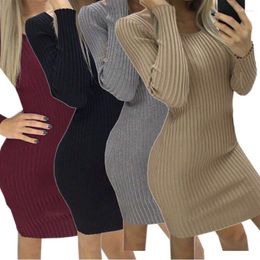 Casual Dresses Jumper Sweater Mini Bodycon One Piece Knit Long Sleeve Dress Women's Slim