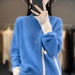 Women's Sweaters Autumn And Winter Merino Cashmere Sweater Semi-turtleneck Knitted Pullover With Contrast Pocket Fashion Coat