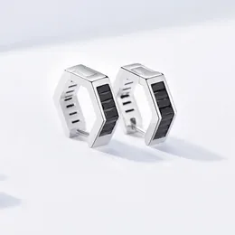 Stud Earrings S925 Sterling Silver Black Men's Hexagonal Feminine Korean Personality Single Simple