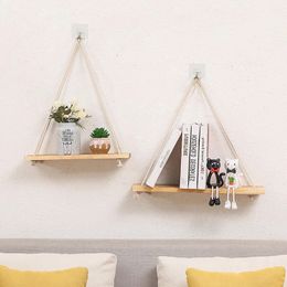 Decorative Objects Figurines Decorative Shelves Premium Wood Swing Hanging Rope Wall Mounted Floating Shelves Plant Flower Pot Tray Nordic Home Decoration 230412