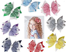 Hair Accessories Plaid Bows 4INCH School First Day Gingham Ribbon Stacked Bow Clip Hairpin For Baby Girl