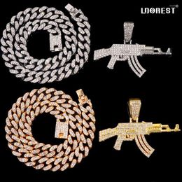 Chains Punk HipHop Gun Pendant Necklace Women Men Iced Out 13mm Miami Cuban Link Chain Rock Choker Necklaces Fashion Charm Jewellery