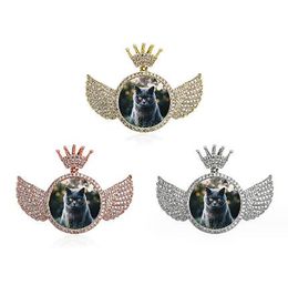 Custom Made Wings Picture Photo Pendant Necklace Icy Zircon Charm with 24" Rope Chain Men Women Hiphop Rock Jewelry Gift