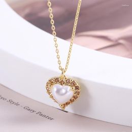 Chains European And American Accessories Wholesale Sweet Love Pearl Inlaid Peach Heart Necklace Collarbone Chain