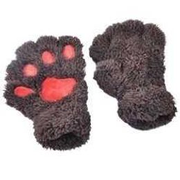 Winter cute cartoon cat girls open finger cat claw warm gloves thickened fluffy bear paw half finger gloves 68T9A