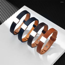 Bangle Genuine Leather Bracelets For Men And Women Simple Stainless Steel Gossy Engravable Cowhide Wholesale