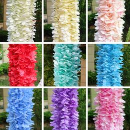 Decorative Flowers 100cm Long Artificial Wisteria Orchid Flower Silk Cherry Blossoms Arch Decor Leaves Hanging Simulation Orchid Flower String LT632