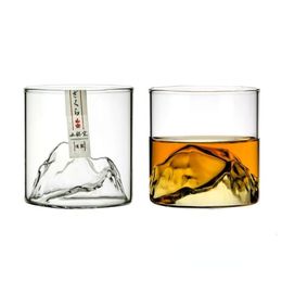 Tumblers Japanese Whiskey Rock Glass Old Fashioned Glacier 3D Mountain Whisky Glasses Wood Gift Box Brandy Snifter Vodka Cup Wine Tumbler 230413