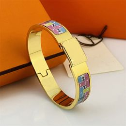 Colorful Graffiti Gold Bangle Women Stainless Steel Couple Bracelet Fashion Jewelry Valentine Day Gift for Girlfriend Accessories Wholesale