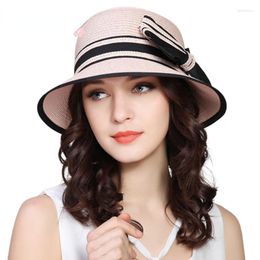 Wide Brim Hats Bow Basin Hat Boater For Women Summer Sun Straw Foldable Beach Travel Visor Cap Hair Accessories