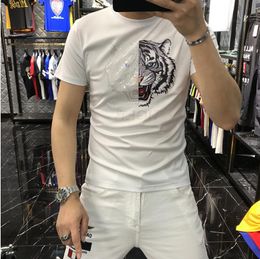 Men's T-Shirts Designer European Station Summer New Men's Mercerized Cotton Short Sleeve T-shirt Korean Version Trend Heavy Industry Tiger Print T-shirt