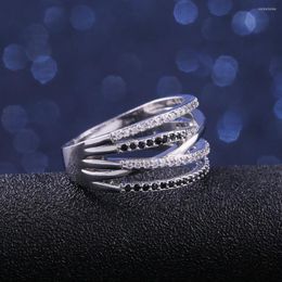Wedding Rings Pesonality Layer Winding Ring With Black&White Zircon Stone Birthday Gift Year's For Women Luxury Jewellery Femme