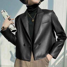 Women's Leather Genuine Coat Autumn/Winter Versatile Commuter Style Arch Needle Suit Collar Short Sheepskin Top
