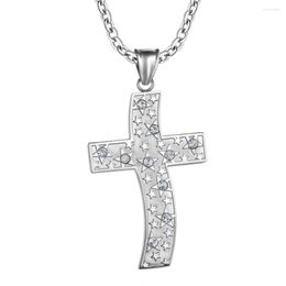 Pendant Necklaces 304# Stainless Steel Cross For Men Women Sliver Vintage Unisex Crystals Christian Religion Gift P9008