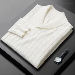 Men's Sweaters Advanced Design Waffle Fashion Lapel Sweater 2023 Autumn/Winter Personalised Gentleman Style Casual Warm Knit Pullover