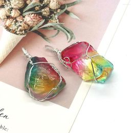 Pendant Necklaces 1piece Natural Stone Tricolour Crystal Hand Wound Necklace Irregular Shape Energy Repair Rough DIY Jewellery Gift For Women