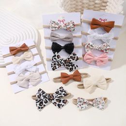 Hair Accessories 4Pcs/set Cotton Linen Leopard Printed Bow Baby Headband For Girls Born Headbands Lace Bands Turban