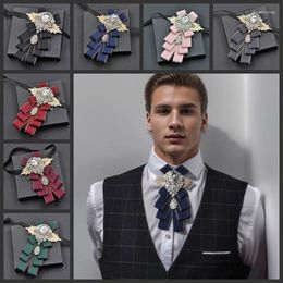 Bow Ties Wedding Tie Brooch Set Men's Business Banquet Party Suit Dress Shirt Accessories Gifts Collar Flowers Corsage Pins 3pcs Sets