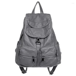 School Bags Soft Washed Leather Backpack For Girls Waterproof High Quality Vintage Backpacks Women Large Multifunctional Cool Bagpack Womens