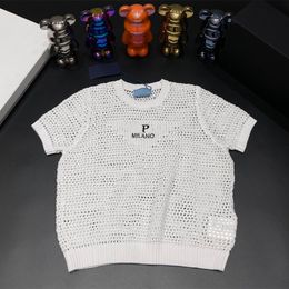 Women's T-shirt Woman Summer t Shirt Fashion T-shirts Casual Graphic Tees Shirts Hollow Embroidery Letters Short Sleeve Clothes Tops