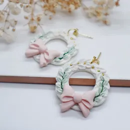 Dangle Earrings Christmas Wreath Pendant Gift For Women Girls Trendy Handmade Polymer Clay Colors Bow Drop Earring Jewelry