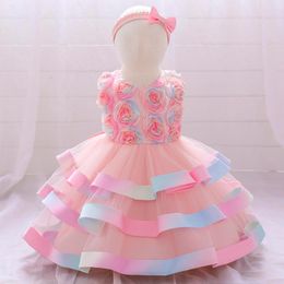 Girl Dresses Born Sleeveless Applique Cake Dress For Baby Full Moon Baptism Halloween Clothes Toddler Kids Wedding Christmas Costume