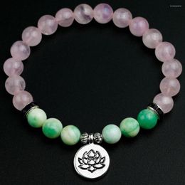 Strand 8 MM Natural Rose Quartzs Bracelet Tibetan Buddhism Chakra OM Lotus Men Green Stone Beaded DIY Handmade Jewelry