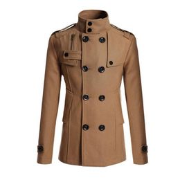 Men's Trench Coats Men Windbreaker Coat Solid Color Doublebreasted Wool Overcoat Formal Business Winter Outer Jacket Casual Wear Clothing for Work 230413