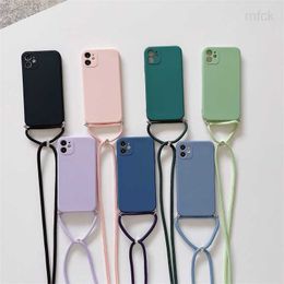 Cell Phone Cases Crossbody Necklace Strap Lanyard Cord Liquid Silicone Phone Case For iphone 14 13 12 Mini 11 Pro X XR XS Max 6 6s 7 8 Plus Cover 3M413
