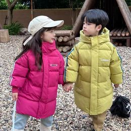 Coat Solid Winter Clothes For boy Girl Down Jackets Long Style Children Hooded Cotton Coats Loose Kids Windbreaker Overcoats 231110