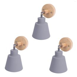 Wall Lamp 3X Nordic Wooden Bedside Sconce Light With Zip Switch Freely Rotatable(Grey)