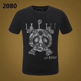 PP Fashion Men's Designer slim fit T-shirt Summer rhinestone Short Sleeve Round Neck shirt tee Skulls Print Tops Streetwear collar Polos M-xxxL P2080