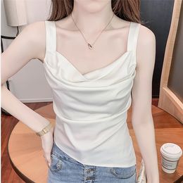 Camisoles Tanks Solid French Tank Tops Women Summer Woman Sleeveles Black Cami Sexy Top Tanks White Irregular Slim Clothes Ladies Femme 230413