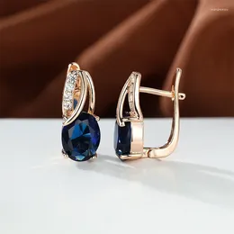 Hoop Earrings Blue Zircon Oval Stone Multicolor Crystal Rose Gold Colour Engagement For Women Boho Jewellery Gift