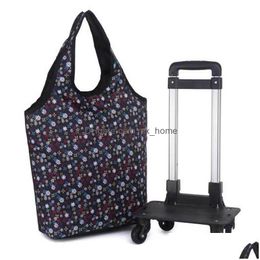 Shopping Carts 4 Wheels Rge Capacity Waterproof Roller Trolley Bags Folding Shop Cart Carritos Para Compra Reusable Travel School Ba Dhemm