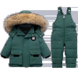 Down Coat Baby Girls Snowsuit Coat Children Winter Down Suit Warm Real Fur Collar Jacket for Boy Thicken Kids Parkas Outwear 1-4 Years 231113