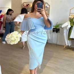 Fashion Sky Blue Short Evening Dress Sexy Cape Sleeve Tea Length Prom Dress Summer Holiday Senior Cocktail Party Dress Formal Special Occasion 2024 Vestios De Gala