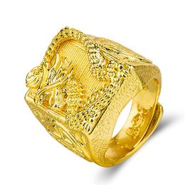 Cluster Rings Masculine Dragon Carving For Men 24k Gold Colour Finger Bands Fine Jewellery Cool Male Ring Accessories Birthday Gifts