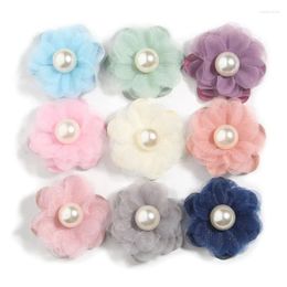 Hair Accessories 10PCS 4.2CM 1.6" Satin Fabric Flowers For Chiffon Flower Bouquet Women Girls Headbands