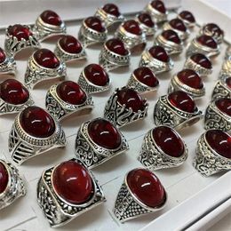 Cluster Rings 5Pcs/Set High Quality Vintage Oval Red Garnet Stone Thai Silver Ladies Wholesale Jewellery For Women Men's Accessories